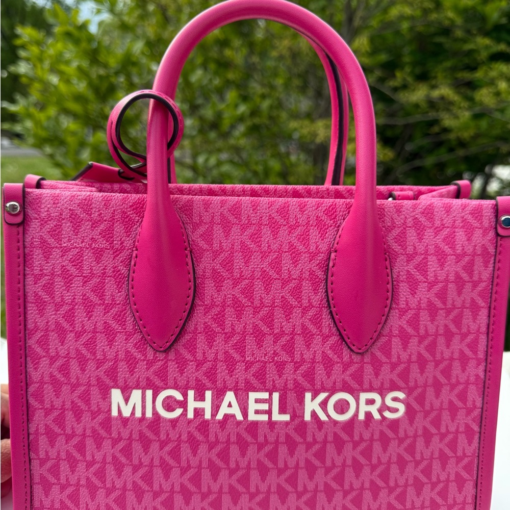 Michael Kors Mirella Small Shopper TZ Tote Crossbody Dragonfruit  mk logo - Picture 5 of 10